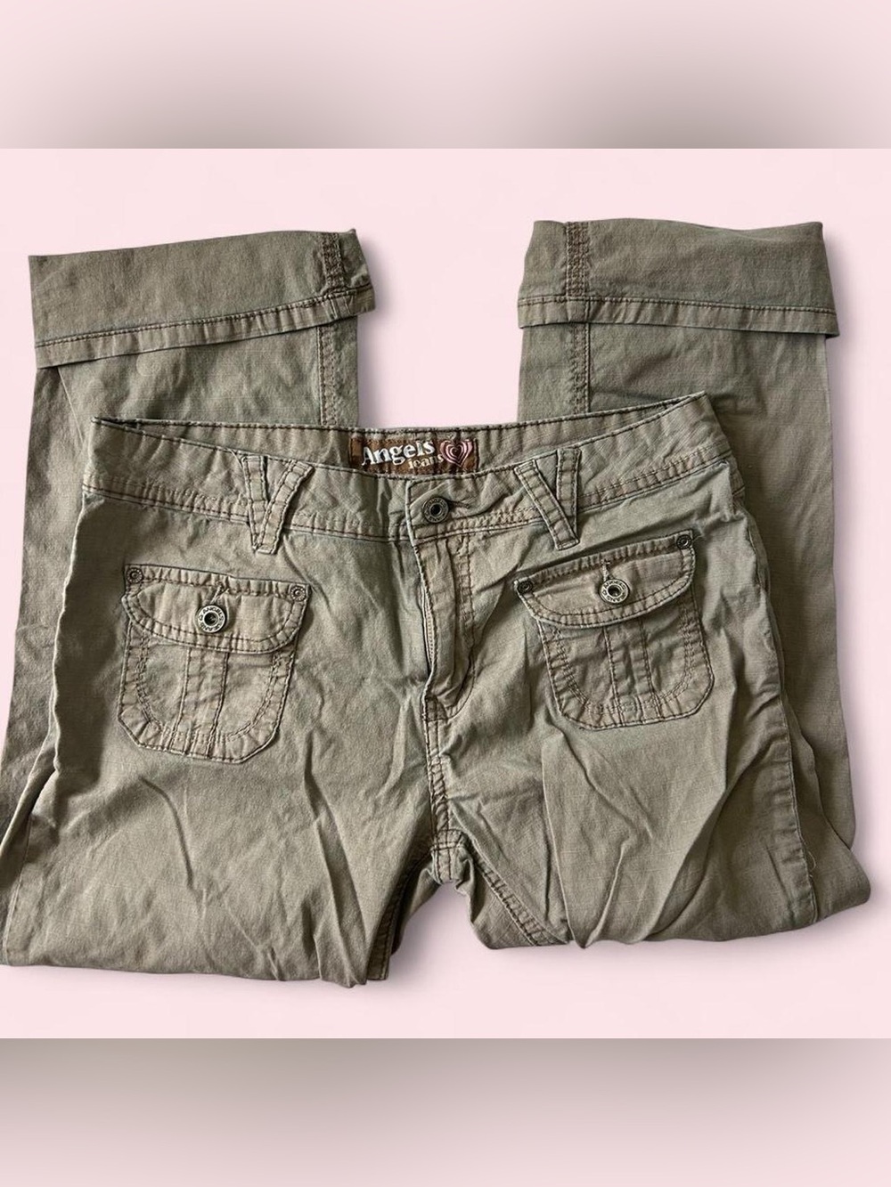 Y2K Angels Jeans Olive Cargo Style Low Rise Capris
